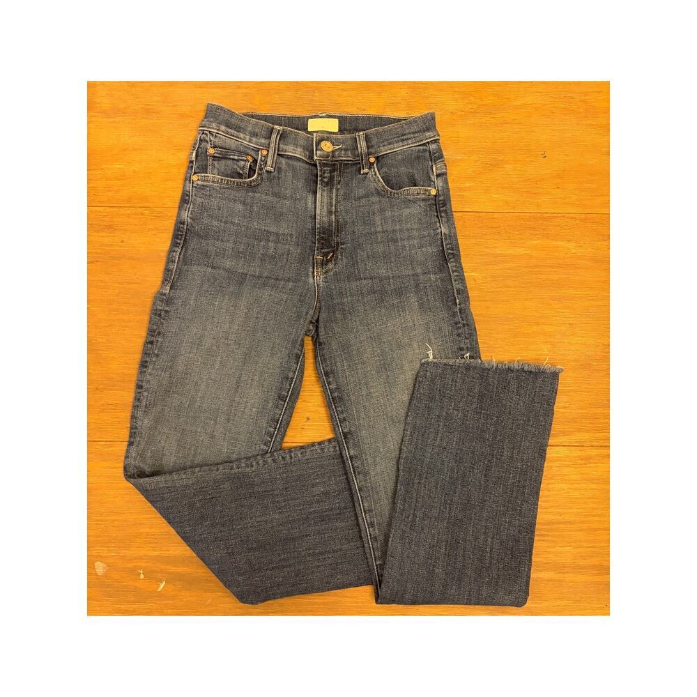 Mother Insider Crop Step Fray Jeans 25 Dark Wash Cropped Flare Raw Hem Denim